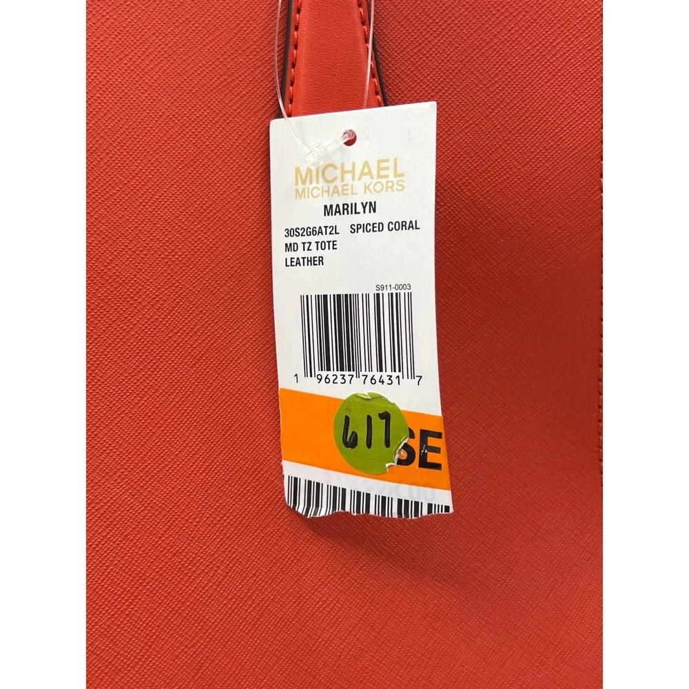 Michael Kors Marilyn Medium TZ MK Tote Spiced Coral Leather Handbag DESIGNER NWT
